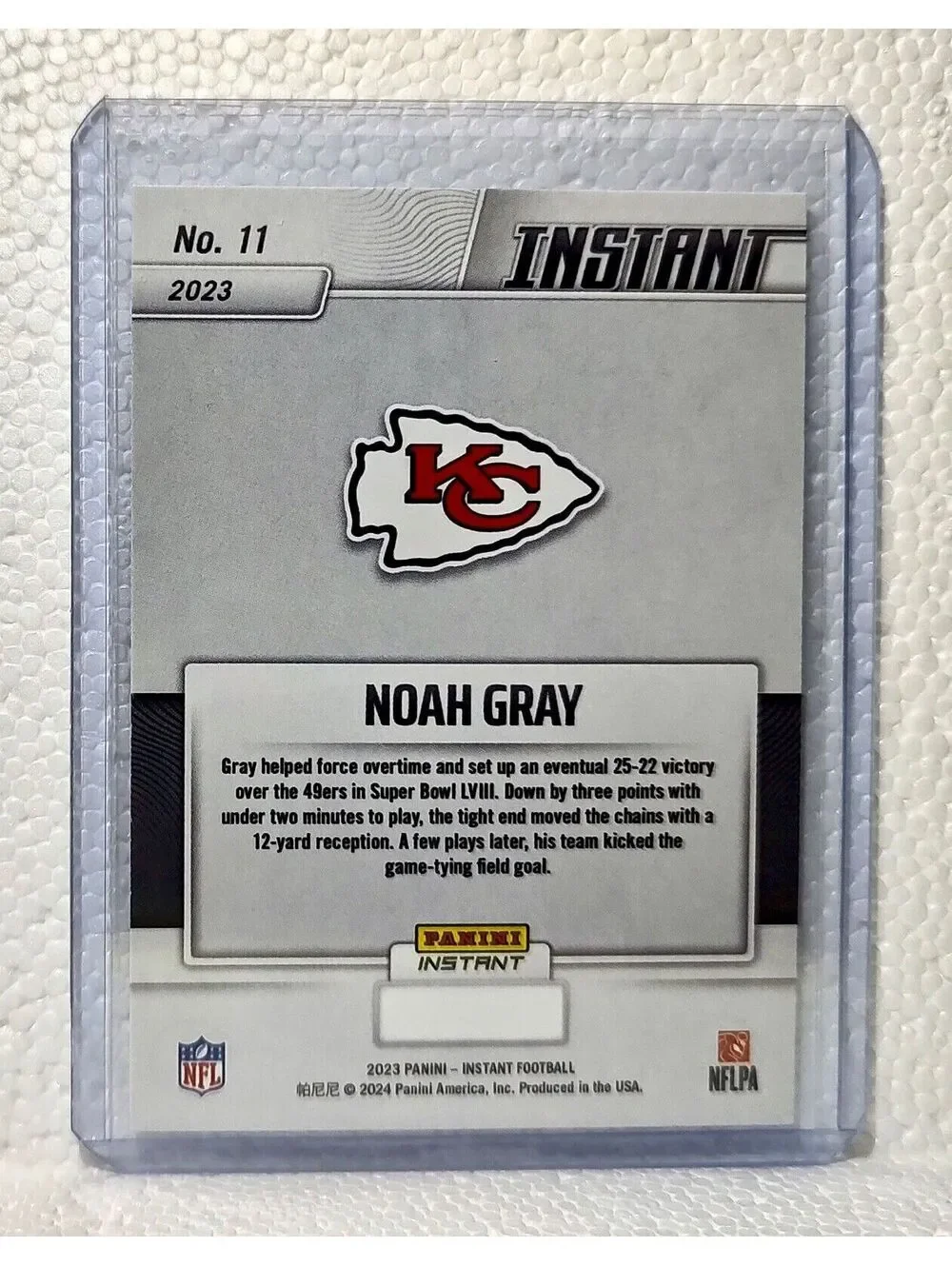 Noah Gray 2023 Panini NFL Superbowl LVIII Champions #11 Card Kansas City Chiefs